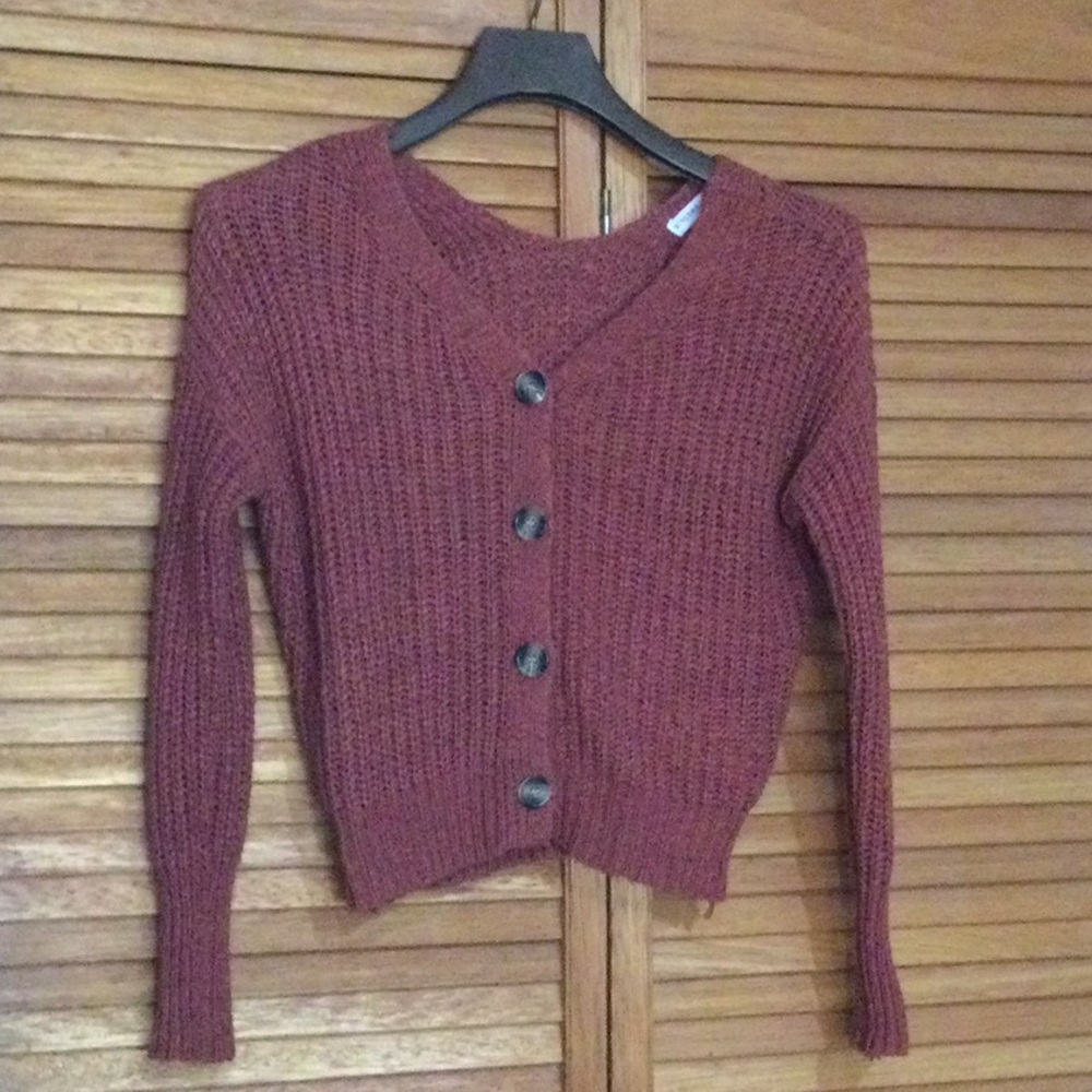 Sincerely Jules Burgundy Button-Up Sweater